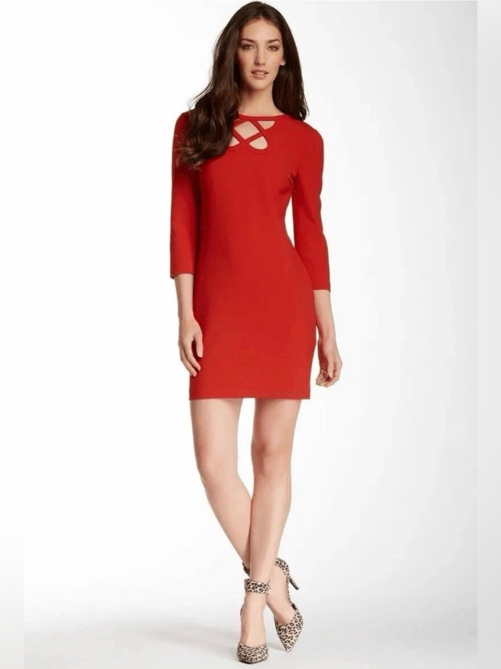 Diane von Furstenberg DVF Carmen Poppy Red Cage Cutout Mini Dress 8 Womens